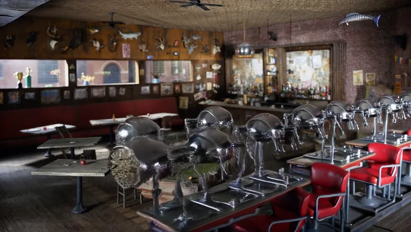 LTX midpoint: salon dryers and chairs standing inside the bar